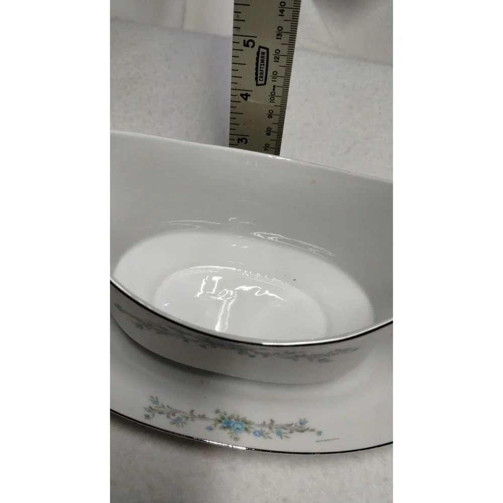Royal Court Gravy Boat with Attached‎ Underplate Blue Fantasy Fine China